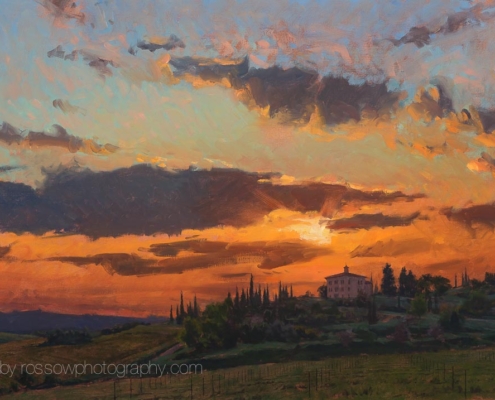 Sunset, Tuscany 30x50-painting by Joe Paquet
