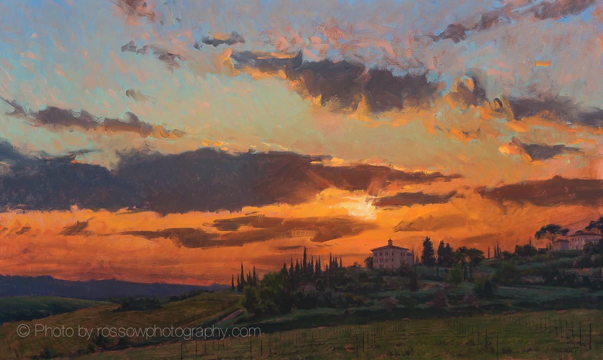 Sunset, Tuscany 30x50-painting by Joe Paquet