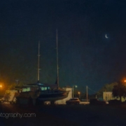 Boatyard - Quarter Moon 12x24-painting by Carl Bretzkephotographed by Mitch Rossow