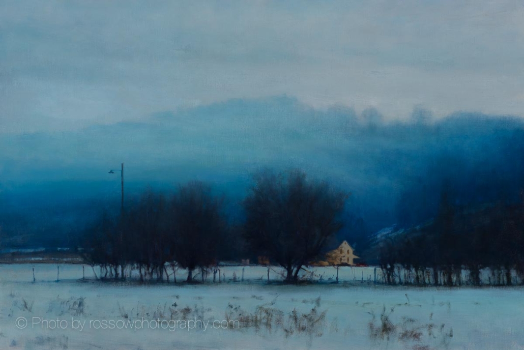 Morning Fog In The Valley 24x36 - painting by Carl Bretzke photographed by Mitch Rossow