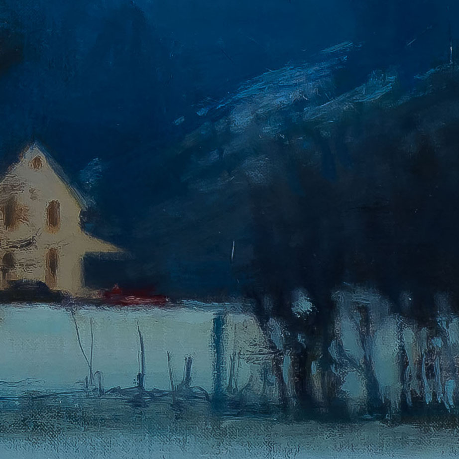 Morning Fog In The Valley 24x36 - painting by Carl Bretzke photographed by Mitch Rossow -detail