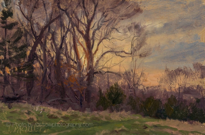Sunrise at the Acreage 8x12 - painting by Joe Paquet photographed by Mitch Rossow