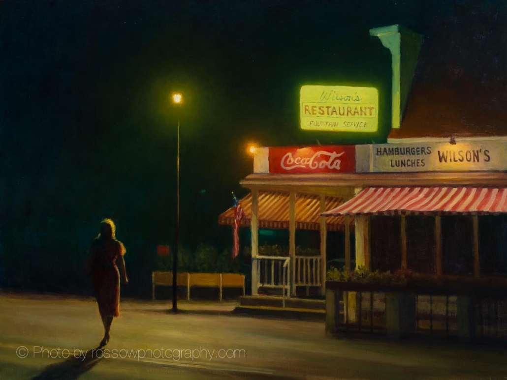 Carl Bretzke painting photographed by Mitch Rossow - The Last Waitress - 30x40
