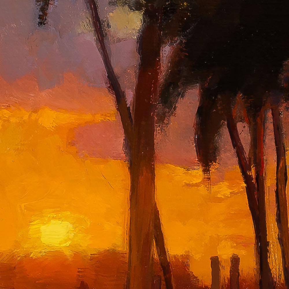 Carl Bretzke painting photographed by Mitch Rossow - Peninsula Sunset 16x16 - detail