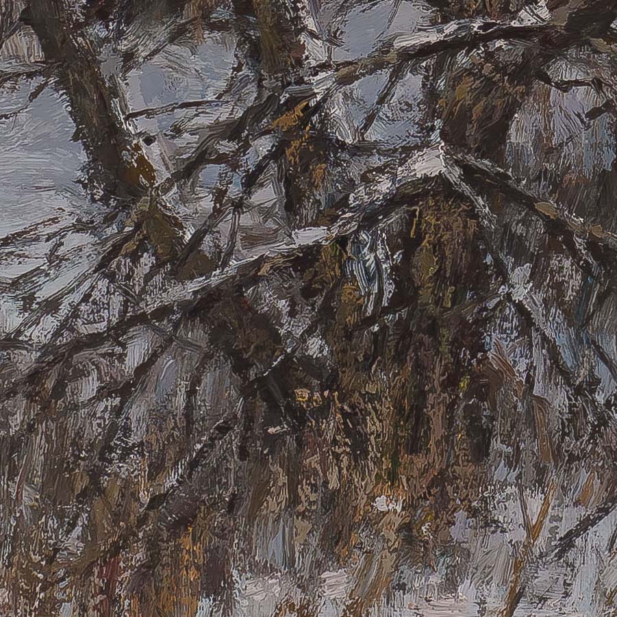 Dusk in the Frozen Orchard 18x24- painting by Hannah Heyer photographed by Mitch Rossow