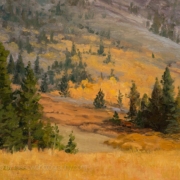 Cheryl LeClair-Sommer painting photographed by Mitch Rossow - Golden Mountainside
