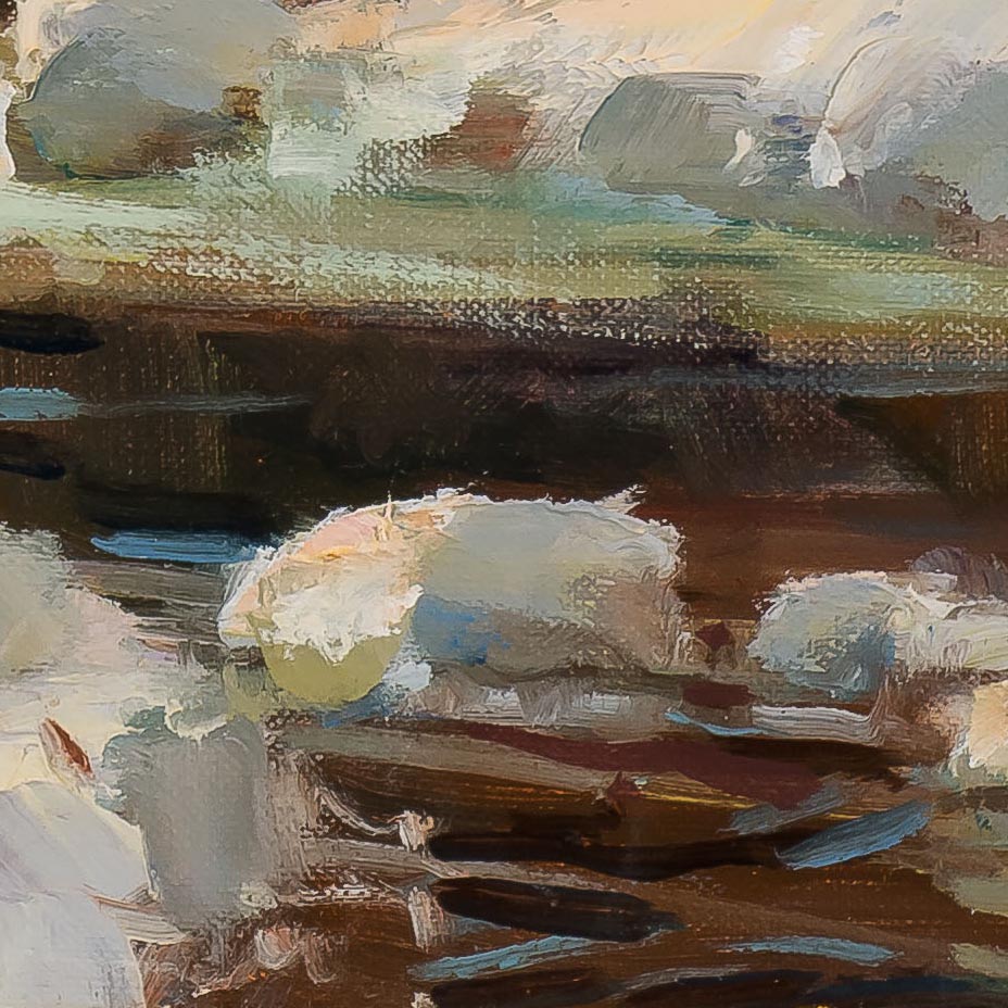 Mary Pettis painting photographed by Mitch Rossow - The Falls in Winter - detail