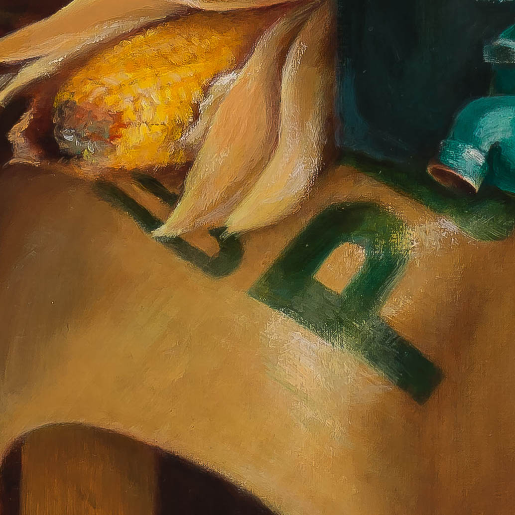 Sharon Stadther painting photographed by Mitch Rossow - Corn Harvest - detail
