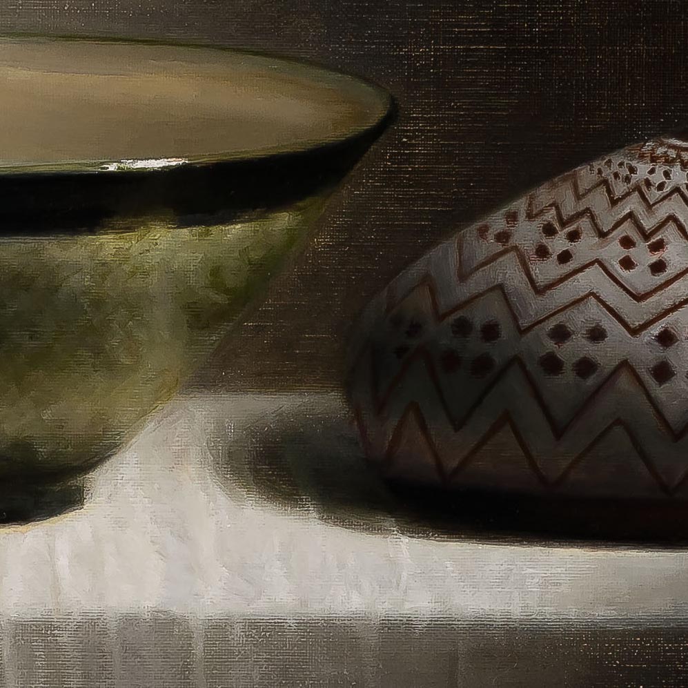 Andrew Sjodin painting photographed by Mitch Rossow - Hand Thrown Bowl and Nicaraguan Pot - detail