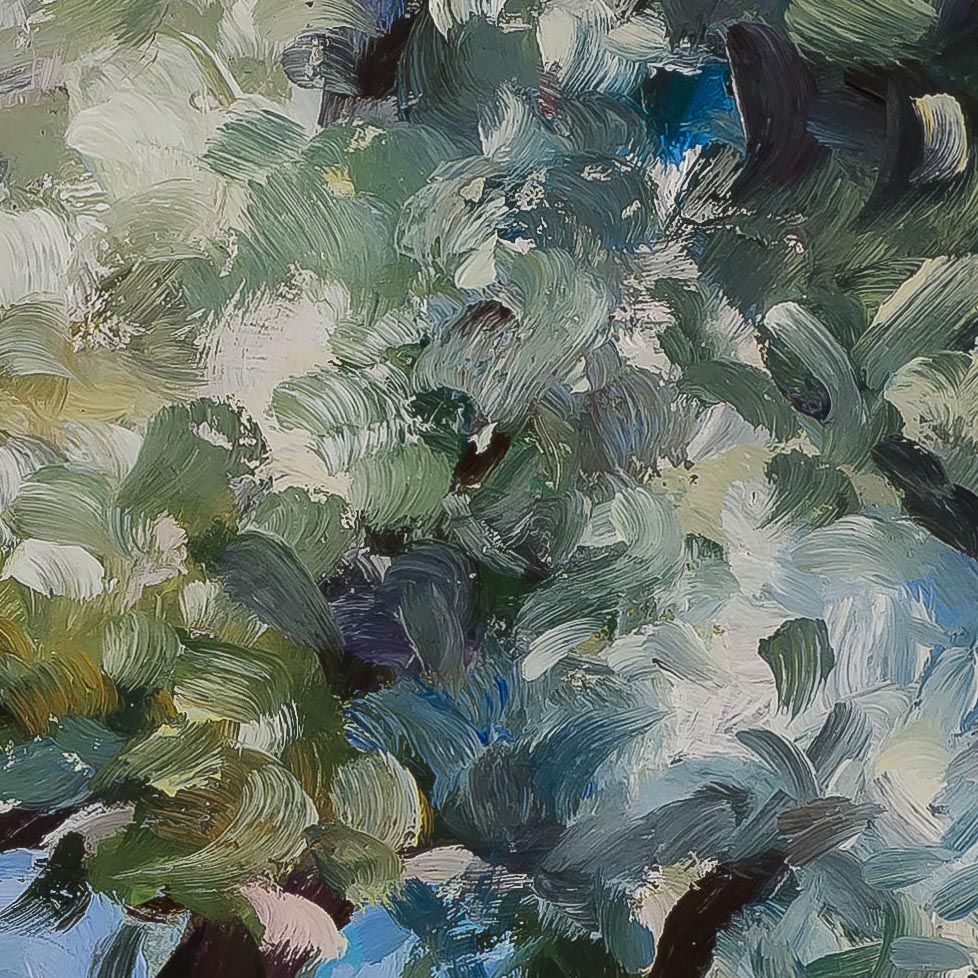 Louise Gillis painting photographed by Mitch Rossow - Spring White Blossoming Trees - detail