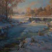 Mary Pettis painting photographed by Mitch Rossow - Winter Sun at the Mill Site 24 x 34