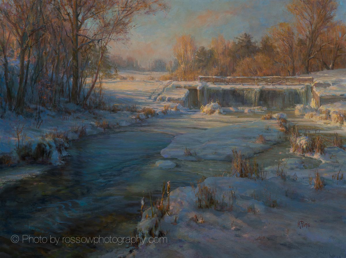 Mary Pettis painting photographed by Mitch Rossow - Winter Sun at the Mill Site 24 x 34