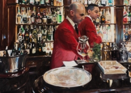 Paul Oxborough painting photographed by Mitch Rossow - At the Hassler Bar 36x38