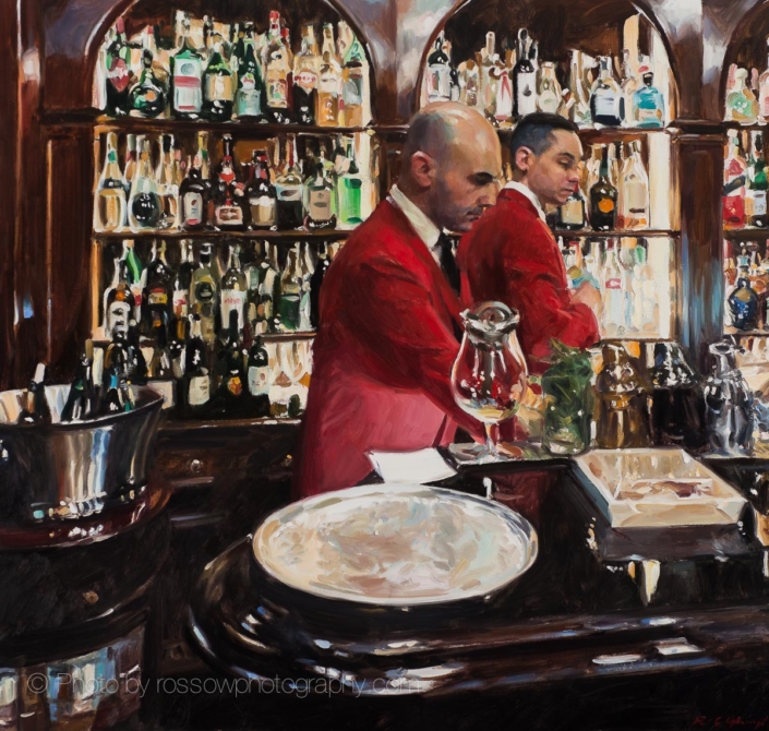 Paul Oxborough painting photographed by Mitch Rossow - At the Hassler Bar 36x38