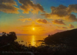 Carl Bretzke painting photographed by Mitch Rossow - Golden Horizon Above Avalon