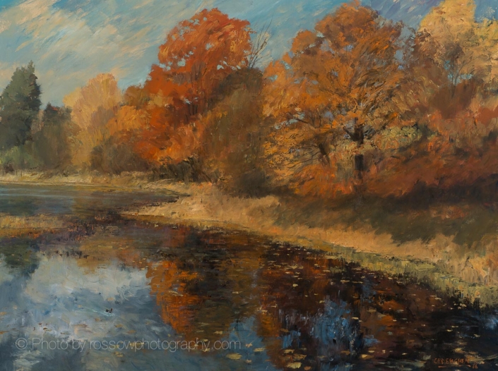 Carl Cedegren painting photographed by Mitch Rossow - Autumn, Big Marine Reserve 36x48