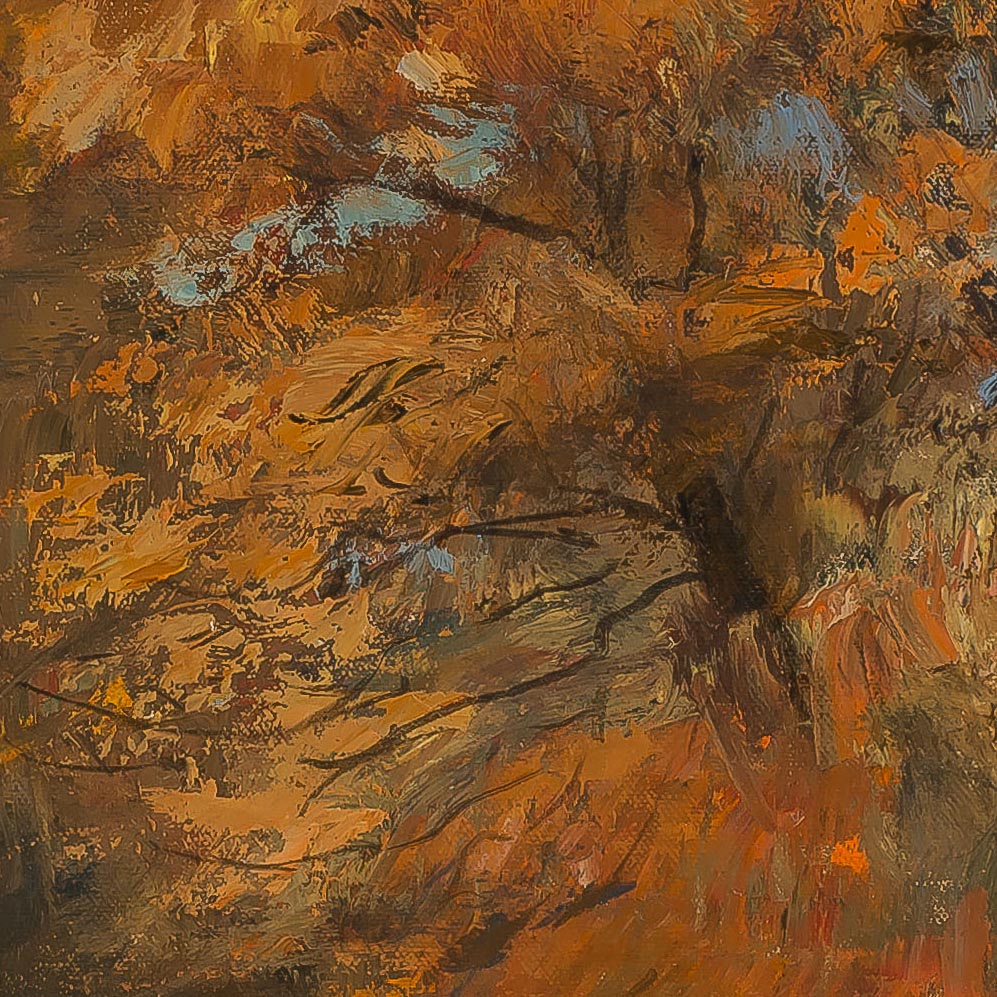Carl Cedegren painting photographed by Mitch Rossow - Autumn, Big Marine Reserve 36x48 - detail