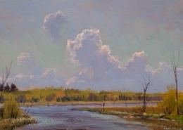 Joe Paquet painting photographed by Mitch Rossow - Billowing Cumulus 8x12