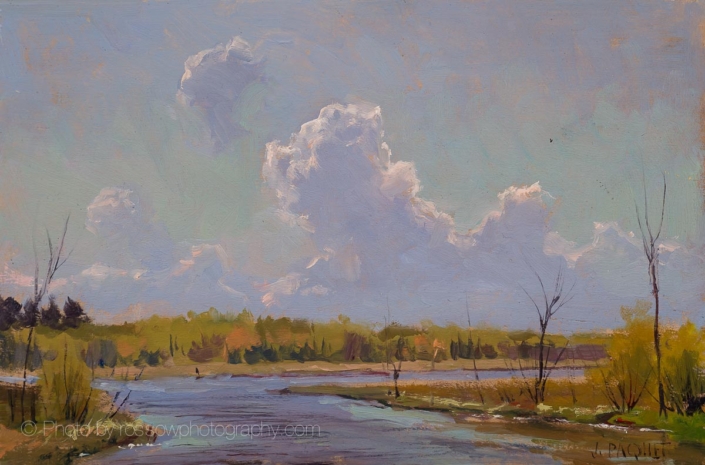 Joe Paquet painting photographed by Mitch Rossow - Billowing Cumulus 8x12