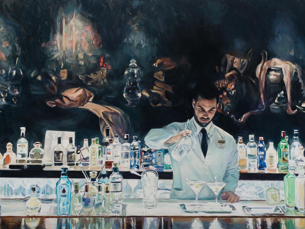 Paul Oxborough painting photographed by Mitch Rossow - Dry Martini Bar C 54x72