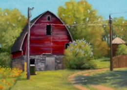Pat Duncan painting photographed by Mitch Rossow - Red Barn in Summer
