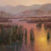 Cheryl LeClair-Sommer painting photographed by Mitch Rossow - Sunset Marshes