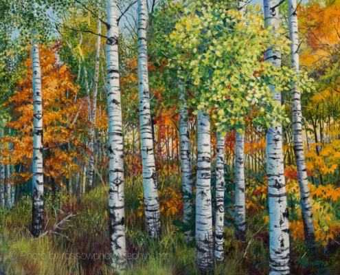 Leanne Hanson painting photographed by Mitch Rossow - Aspen Grove 20x30
