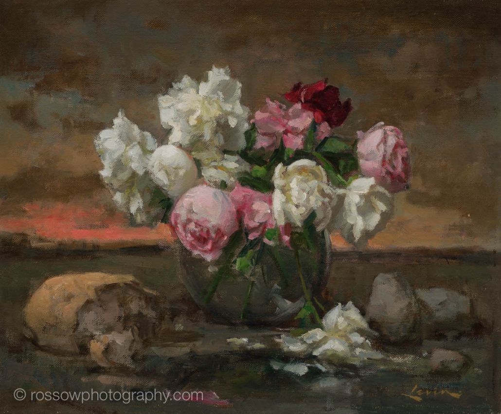 Steve Levin painting photographed by Mitch Rossow - Sketch for Peonies and Bread