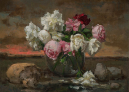 Steve Levin painting photographed by Mitch Rossow - Sketch for Peonies and Bread