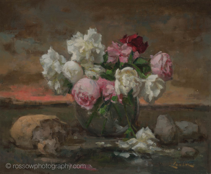 Steve Levin painting photographed by Mitch Rossow - Sketch for Peonies and Bread