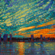 Adam Turner painting photographed by Mitch Rossow - Across the Hudson 16x20