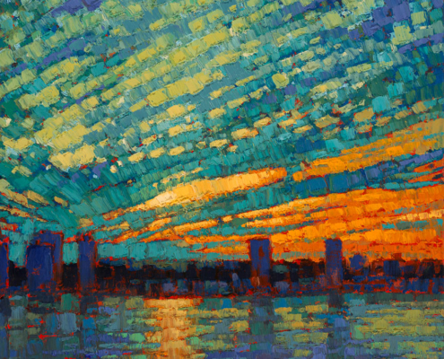 Adam Turner painting photographed by Mitch Rossow - Across the Hudson 16x20