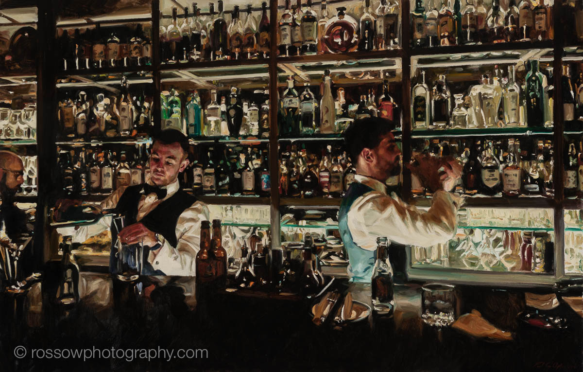Paul Oxborough painting photographed by Mitch Rossow – Coburg Bartenders 36 x 56 Paul Oxborough painting photographed by Mitch Rossow - Coburg Bartenders Painting 36 x 56